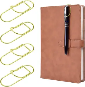 12 Pack Stainless Steel Pencil Clip Holder for Notebook, Books, Journal, Clipboard, Paper, etc. - Fits Almost Any Pen Size (Gold)