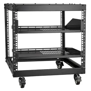【DealsForYouDays】VEVOR 9U Open Frame Server Rack, 23''-40'' Adjustable Depth, Free Standing or Wall Mount Network Server Rack with 360° Casters, Heavy Duty 4 Post Holds All Your Networking IT Equipment AV Gear Router Organiser Shelf, Set, Accessory, Steel