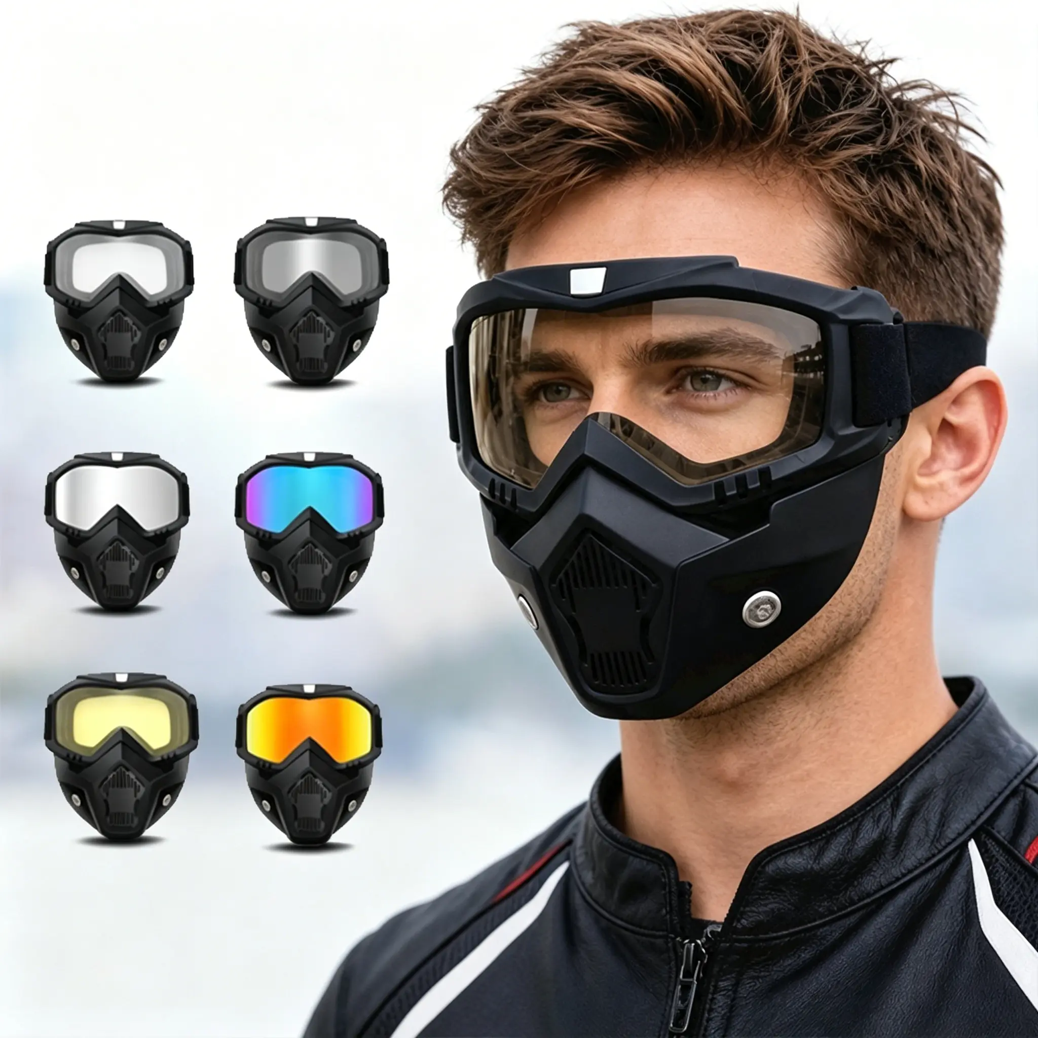 Full Face Protection Mask with Anti-Fog Goggles – Windproof Dustproof Tactical Mask for Outdoor Cycling, Motorcycle Riding, Sandstorm Protection, Breathable Sports Face Cover