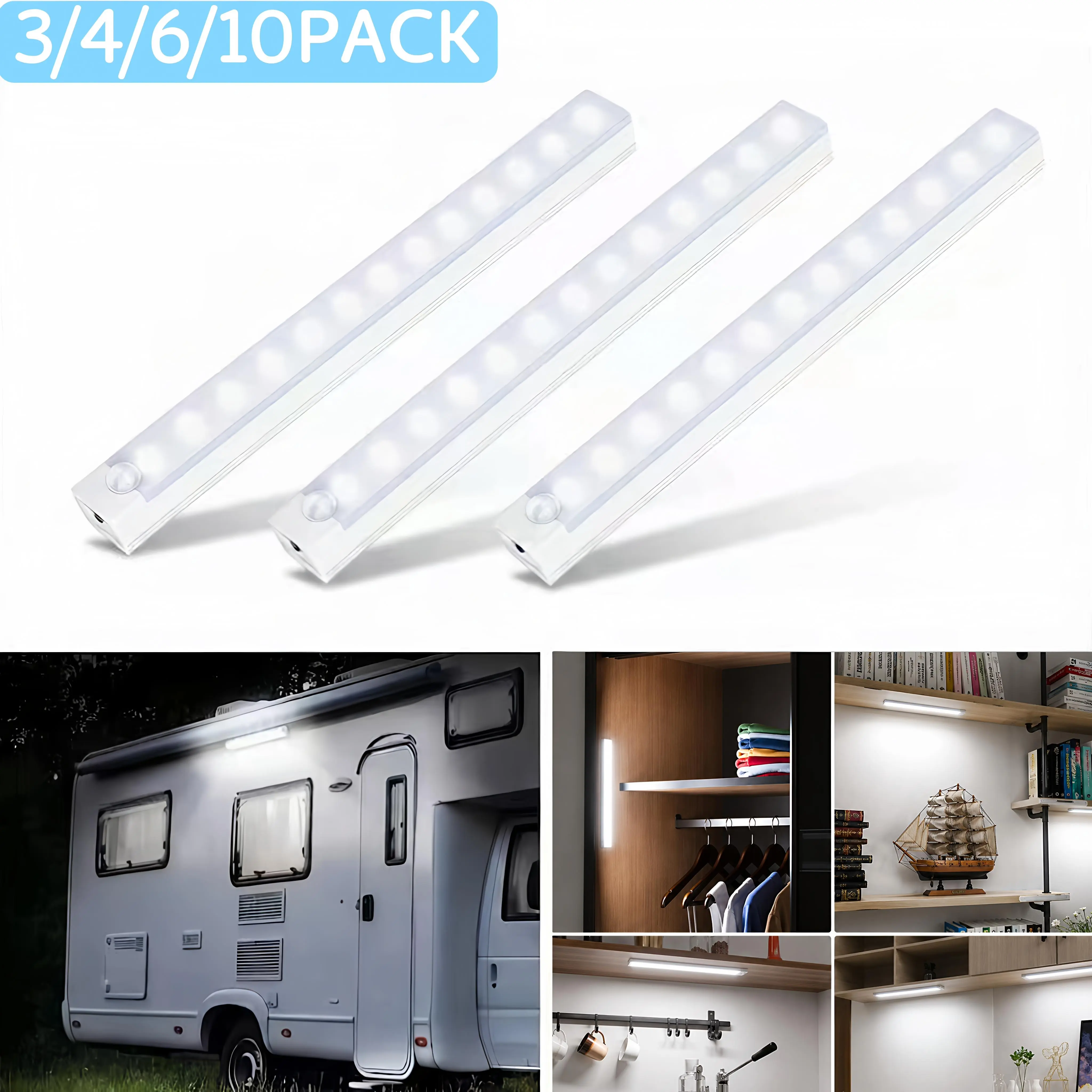 Portable RV Magnetic LED Under-Cabinet Lights - Rechargeable Motion-Sensor Decorative Lights for Home, RVs, Ideal Festive & Party Supplies Holiday Gifts