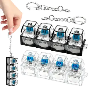 Keyboard Fidget Toy 4-in-1 Clear Black Keychain Decompression Button Clicker Stress Relief Gifts for All Ages Square Design