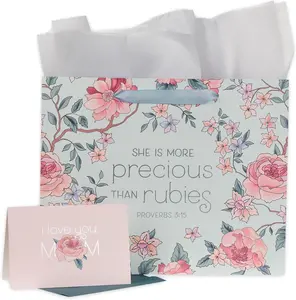 More Precious Than Rubies Pink Floral Large Landscape Bag with Card - Proverbs 5:13