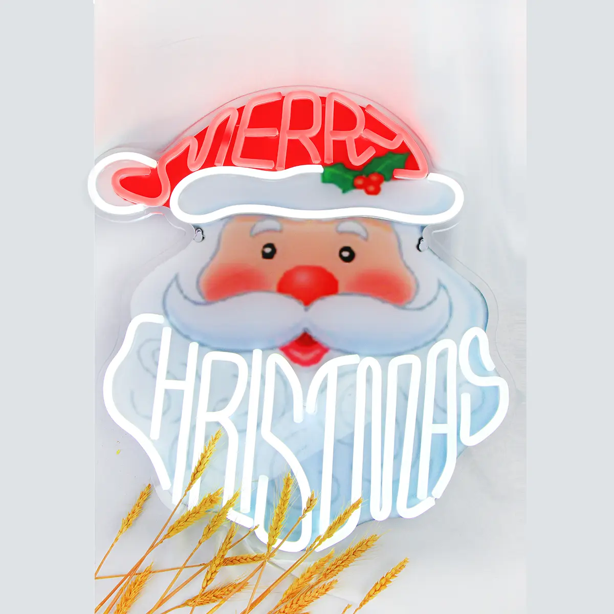 Santa Claus Neon Sign - Christmas Santa LED Neon Light with On/Off Switch - Red & White LED Signs for Christmas Party, Bedroom, Wall Decor - Premium Christmas Neon Lights Ornaments Decoration