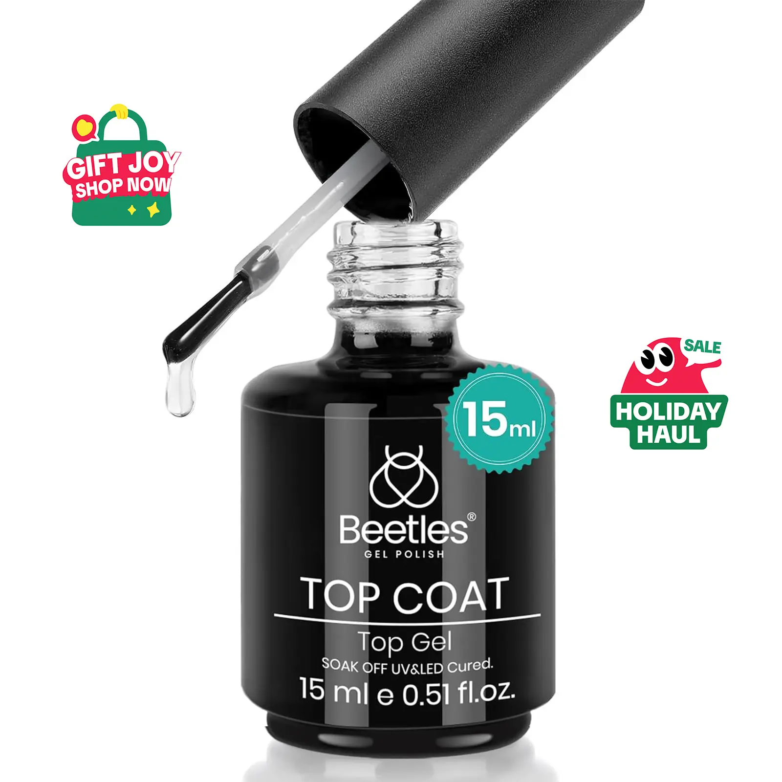 beetles Gel Polish No Wipe Gel Top Coat - Clear Color Gel Shine Finish and Long Lasting, Soak Off Nail Lamp Gel, Gift for Girls