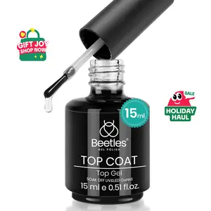 beetles Gel Polish No Wipe Gel Top Coat - Clear Color Gel Shine Finish and Long Lasting, Soak Off Nail Lamp Gel, Gift for Girls