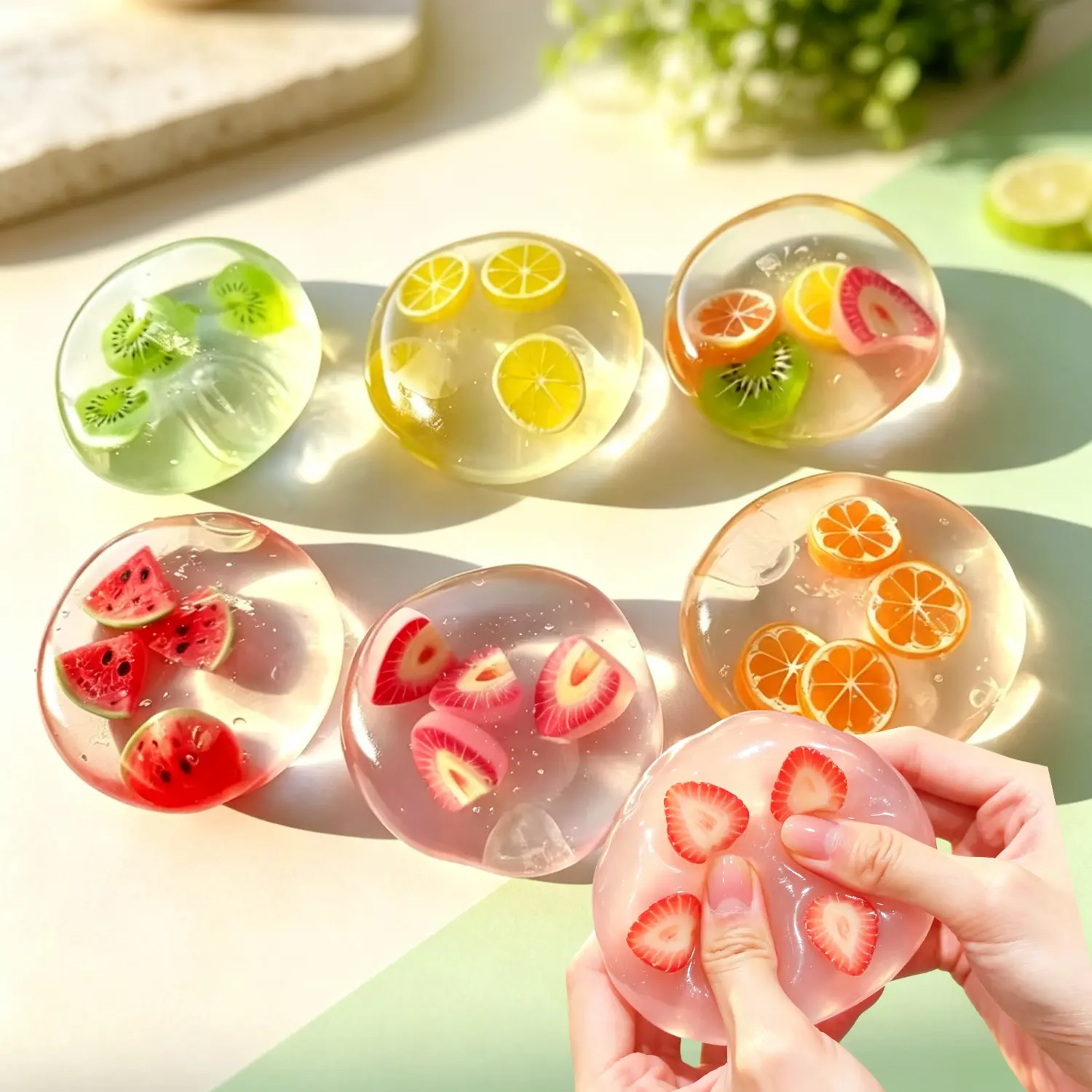 Coconut Oil Fruit Beads Inside Squishy Clear Slow Rising Sress Ball DIY Fidget Toys