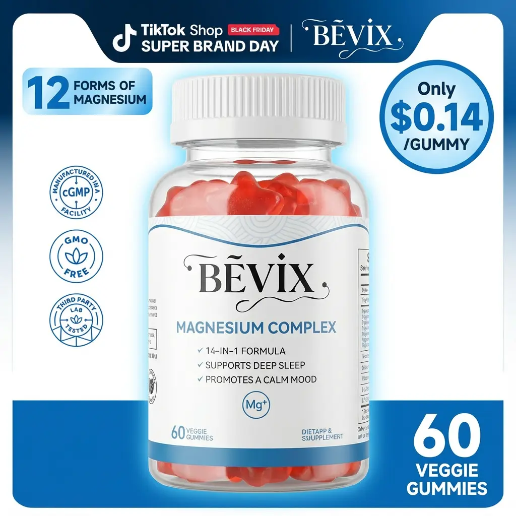 BEVIX 14-in-1 Magnesium Gummies for Sleep & Stress Relief – Melatonin-Free, with Ashwagandha, L-Theanine & 12 Forms of Magnesium  Healthcare  Natural