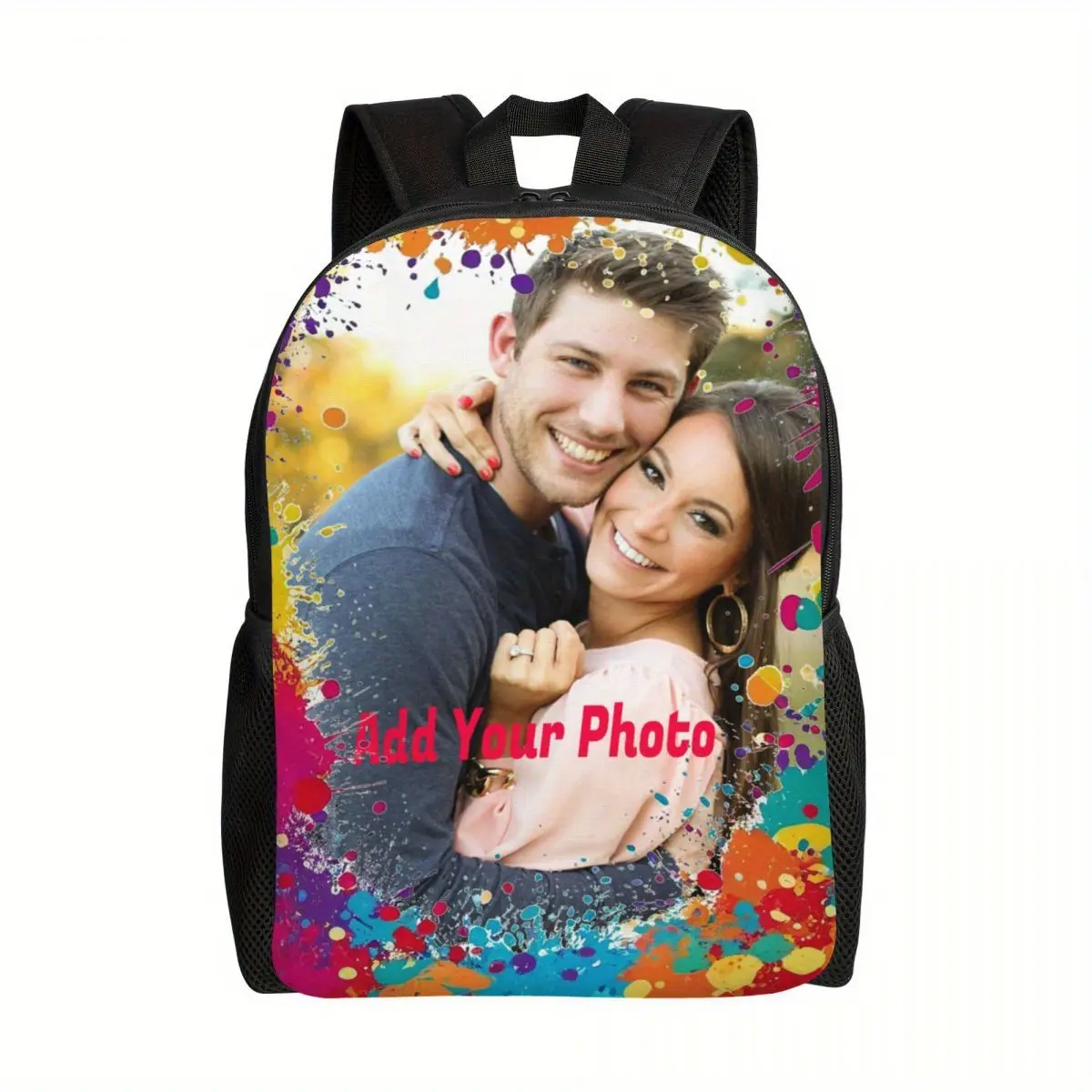 Customizable Photo Print Backpack with Artsy Spray Paint Pattern - Lightweight, Dustproof & Casual for Unisex College & Holiday Use, Casual Printed Backpack, Add Your Photo, Waterproof, High-Capacity