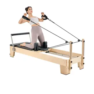 fathersdaygift VEVOR Pilates Reformer Machine, Wooden Pilates Workout Equipment for Home Gym Studio Use, Pilates Bed with Dual Resistance- Spring Cord, Reformer Set with Sitting Box, Up to 400 LBS