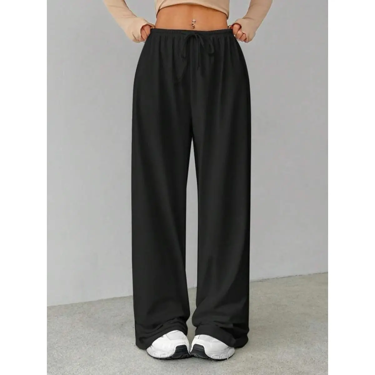 Casual Elastic Waist Trousers - Flowy Wide Leg & All-Season Wear Pants Womenswear baggy sweatpants capri pants outfit vacation outfits women motion pants capri baggy pants