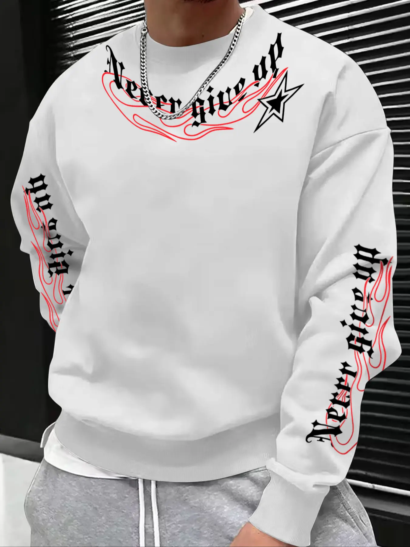 Men's Fall Winter American Street Style Letter Print Crewneck Prints Round Neck Long Sleeve Sweatshirt, Casual Fitted Design, Perfect for Daily Wear and Outdoors, Tops