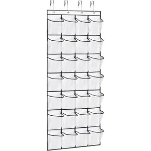 28Large Pockets Over The Door Shoe Organizer, Hanging Shoe Organizer for Closet,  Clear Shoe Rack for Door, Shoes Hanger Organizers Storage Holder for  of Door and 4Metal Hook White