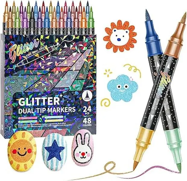 Glitter Effect Brush Markers, 2026 New Glitter Dual Tip Markers, Professional Glitter Paint Pens Set for Adult Coloring Books, Journals, Card Making & DIY Crafts