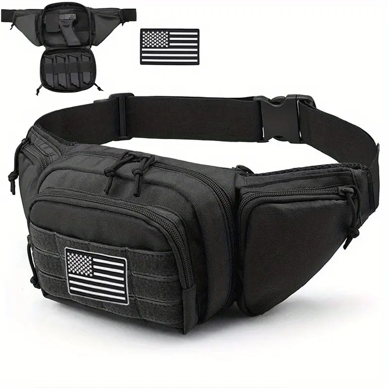Fanny Pack Holster Concealed Carry Waist Bag Waterproof Molle EDC Pouch with USA Flag Patch