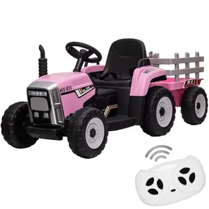 12V Kids Ride On Tractor with Trailer & Remote Control,Speed Up to 5mph, Toddler Electric Vehicle Car with Led Headlights,2+1 Gear Shift,Music,USB for 3-6 Years Children,25W