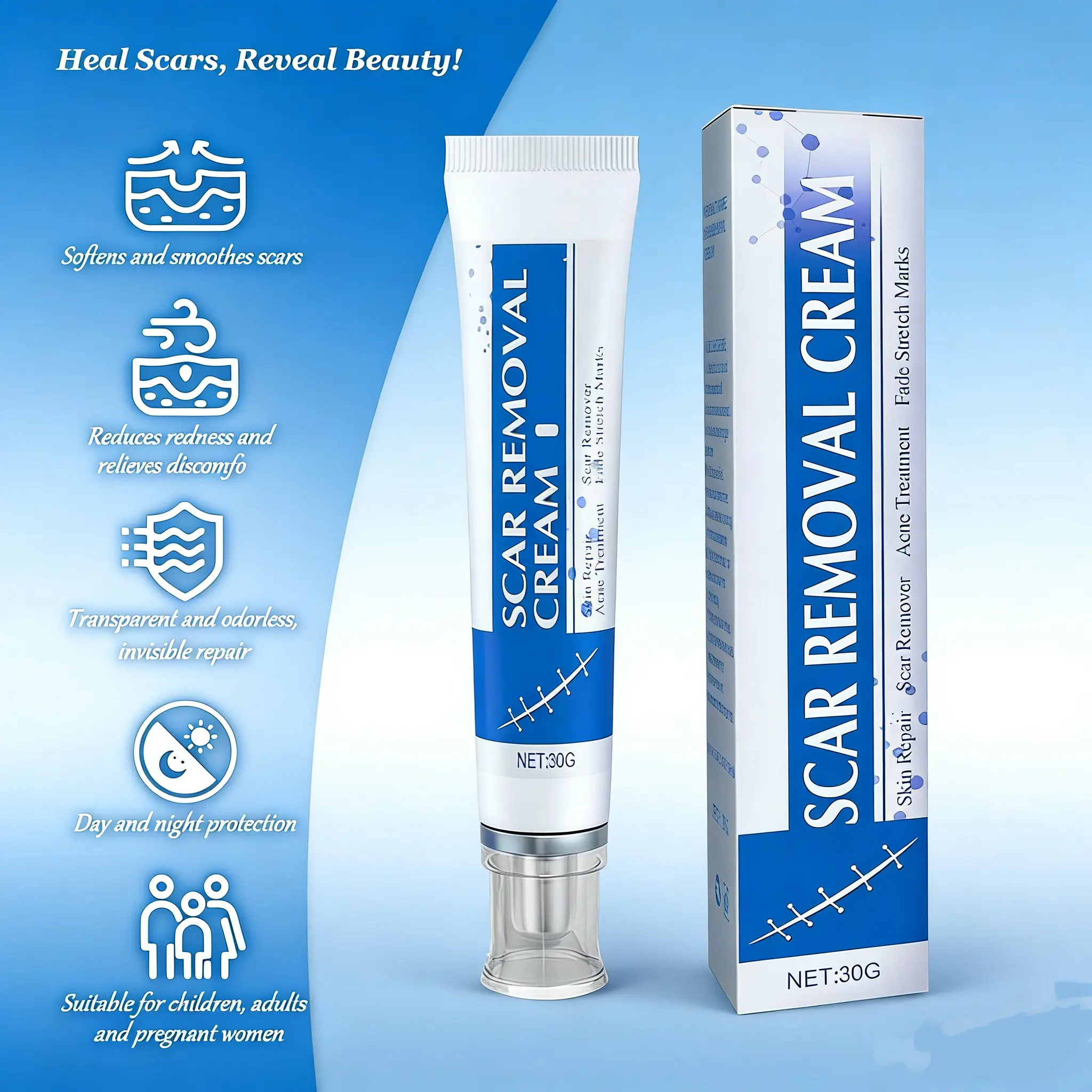 Scar Removal Cream,  Skin Repair Scar Cream, Helps Fade Surgical & Acne Scars, Supports Smoother Skin Texture & Reduces the Look of Stretch Marks old