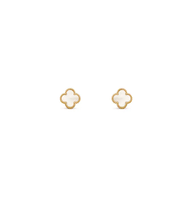 Pre-owned Van Cleef & Arpels Sweet Alhambra 18K Yellow Gold Earstuds Mother of Pearl, Non Full Set