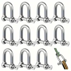 10pcs Heavy-Duty Carbon Steel D-Chain Set - Reliable Rigging, Traction, and Suspension Solution for Heavy Engineering, Vehicle Recovery, and Multi-Purpose Use - Durable, Corrosion-Resistant, and Easy to Install