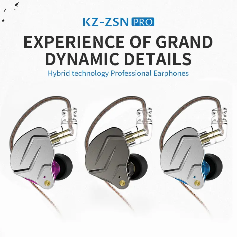 KZ ZSN Pro In-Ear Wired Earphones, 1DD-1BA Hybrid Dynamic Driver & Balanced Armature Headphones, Ergofit Ergonomic Gaming Earbuds, 3.5mm Plug, 1.2m Cable, Stereo Bass Sound, Grey Audio Electronics