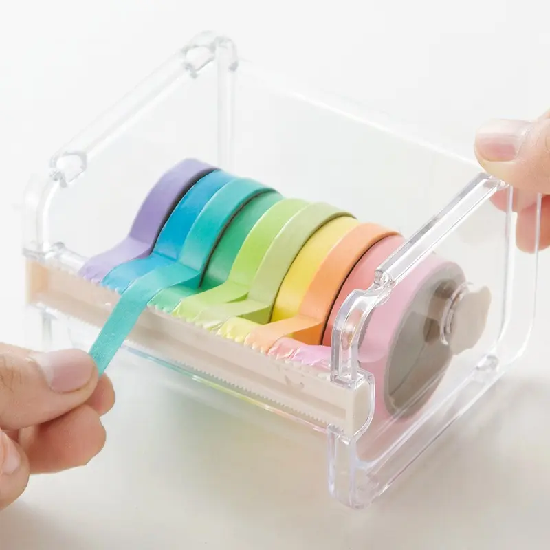 Creative Washi Tape Cutter Set: The Perfect Tool for Students - Multifunctional Stationery, Transparent Tape Holder, Tape Dispenser, Adhesive Tape & More!