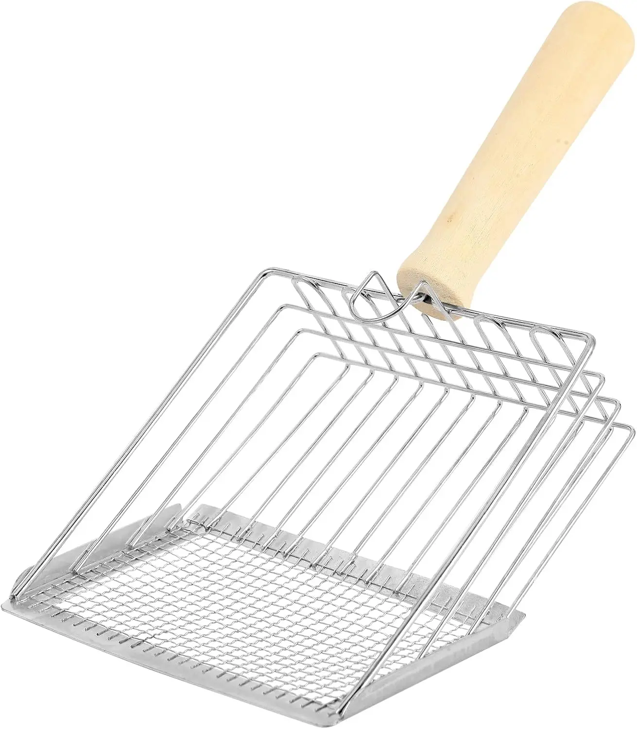 Stainless Steel Cat Litter Box Scooper, 5.1'' Humanized Grip Handle, 5.7'' Long Durable Pet Litter Cleaning Tool, Fast Sift Washable Time Saving Waste Removal Accessory, 5.1'' Handle