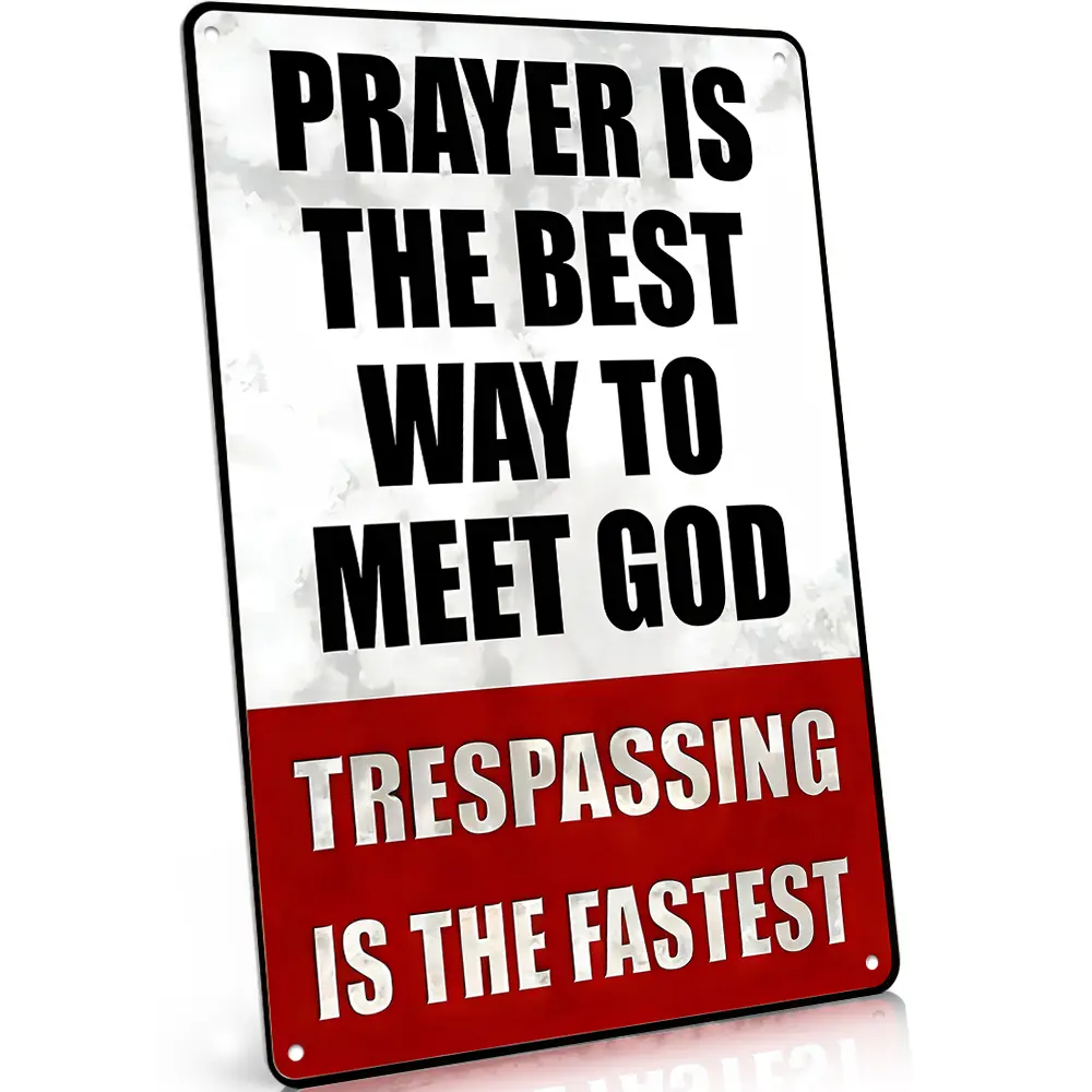 Waterproof Aluminium Metal Sign - "Trespassing Is The Fastest Way To Meet God" Sarcastic Religious Quote Decoration, 8x12 In Retro Grunge Flat Plaque, Perfect for Porch/Gate, Humorous Gift for Homeowners