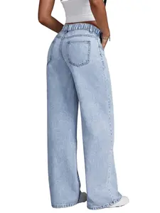 Girls Street Style High Waist Fit Wide Leg Cut Denim Jeans, New 2026 Vintage Wash Finish Washed Basic Versatile Youth Spring Summer Pants