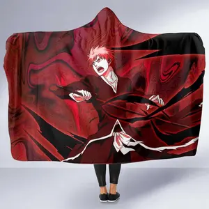 Ichigo True Shikai 3D Hooded Blanket, 3D Anime Bleach Throw Blanket, Fleece Inside Hooded Blanket, Mother's Day Gifts