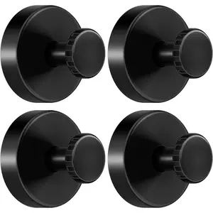 Suction Cup Hooks 4 Pack, No Drill  Shower Hooks for Bathroom,  Hold Removable Towel Hooks for Tile, Glass, Window, Mirror & Door (Black)