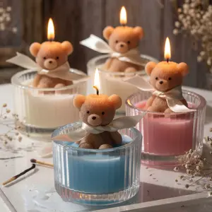 Luxury Teddy Bear Glass Jar Candle, Creamy Soy Wax (/blue/) with Ribbon, Fragrant Home Decor, Scented Home Fragrance, Unique Birthday Gift, Wedding Gift, Holiday Return Gift