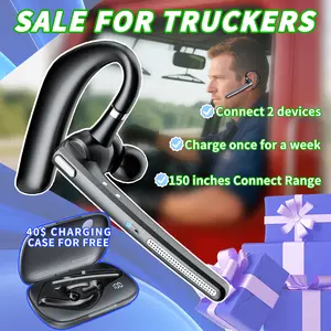 ONE LIFE TECH G7 Single-Ear Bluetooth Headset V5.3 with 500mAh Charging Case Noise-Canceling Mic Hands-Free for Office Driving Business Black Audio Earbud