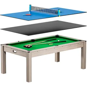 3-in-1 Pool Table,7FT Dining Table & Table Tennis Combo, Convertible Billiard Table Includes Balls, Cues & Ping Pong Set for Game Room