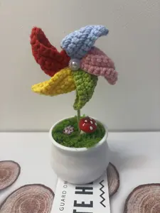 Handmade Crochet Potted, Durable & Low Maintenance, Ideal for Pinwheel, Windmill, Birthday, Home Accent - Decorative Flower Plants Gift Ornaments Bouquet pink room decor