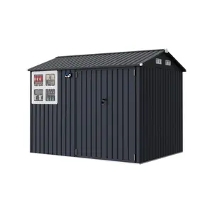 6x8FT Metal Storage Shed with Sloped Roof, Lockable Doors, Solar Light, Windows & Vents – Outdoor Shed for Garden, Backyard, Patio Tools & Equipment, Galvanized Steel, Weatherproof, Heavy Duty Shed, Metal Building Shed Rainproof Sunproof Roof