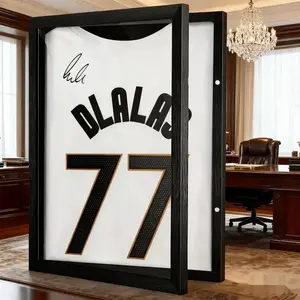 Memorial jersey display stand, jersey display frame, display cabinet with door panel for efficient protection and clear display of cherished jerseys, suitable for sports memorabilia display and cover-style storage box