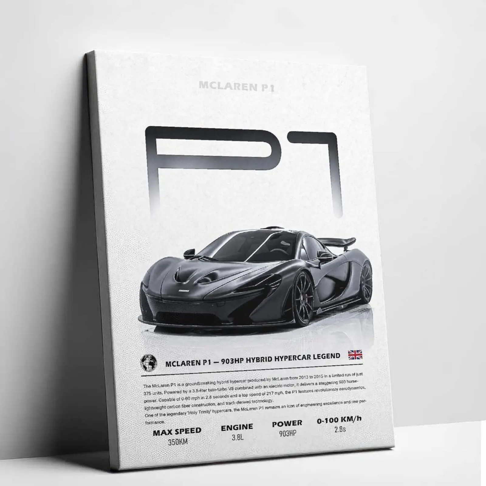 Luxury Hypercar McLaren P1 Canvas   Retro Racing  Poster Automotive Picture Print Aesthetic Room Decor for Bedroom Garage Man Cave  Decoration Modern Minimalist   Poster