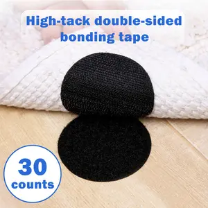 30 Counts Bigger Round Size Self Adhesive Hook Loop Tape, Strong Grip on Smooth Surfaces, Peel and Stick to Apply, Double-Sided for Versatility, Black