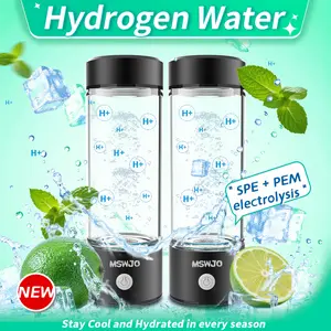 2025 Black Warrior 2PS Set Hydrogen Water Bottle 1500PPB Portable Hydrogen Water Bottle Generator Glass, Hydrogen Rich Water Dispenser with SPE & PEM Technology, for Home Office Fitness Travel Outdoor Sports