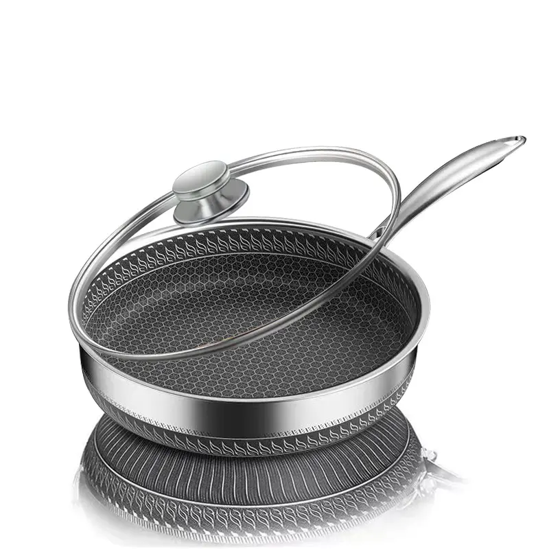 Non-Stick Wok Set with Tempered Glass Lid, Heat Resistant Handle, Easy Clean, Ideal for Gas Induction Cookers & Ovens, Kitchen Essential, Non Stick Cookware, Nonstick Cooking Tools, Nonstick Woks