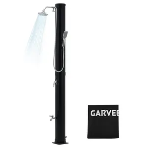 9.3 Gallon Solar Heated Outdoor Shower | 360° Rainfall & 6FT Handheld Sprayer | Freestanding Pool Shower with Foot Faucet | Hot & Cold Water Adjustment | Beach Garden Spa Shower with Protective Cover