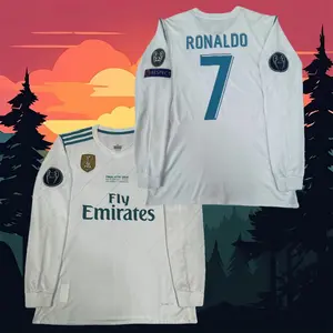 7# Cristiano Ronaldo 17 18 Home White Long Sleeve Soccer Jersey Fans Version
