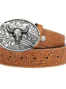 Men's Punk Style Animal Pattern Leather Belt with Knife Accessory, Fashionable Multifunctional Carving Design for All Seasons