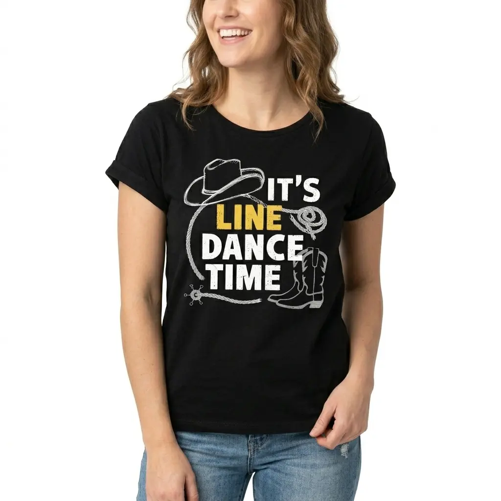 Graphic Line Dance Tee Premium Cotton Black S-3XL Western-style Ladies Country-party Country-music-ready Energetic-vibe