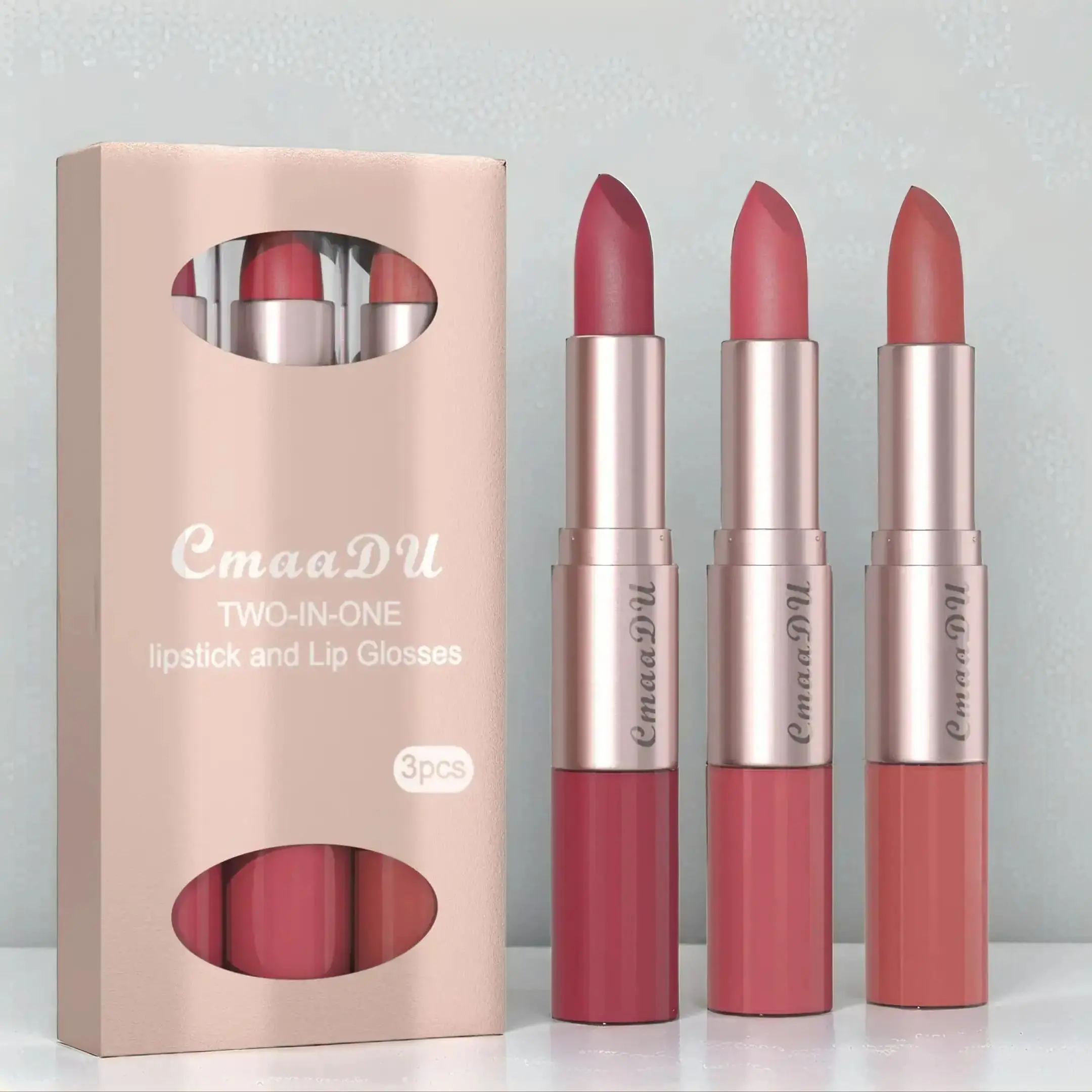 2 in 1 Long Lasting Lipstick & Lip Gloss, 3 Counts Waterproof Lip Stain, Moisturizing Lip Stain, Lip Tint Balm, Suitable for All Occasions Lip Makeup, Christmas Gift, Glossy, Lip Set