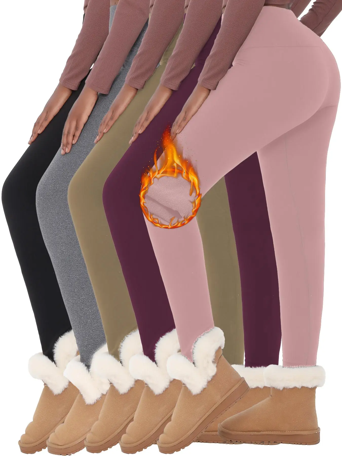 5 pack Womens Thermal Fleece Lined High Waisted Leggings, Workout Winter Warm Thick Tights Soft Yoga Pants #mothersdaygift