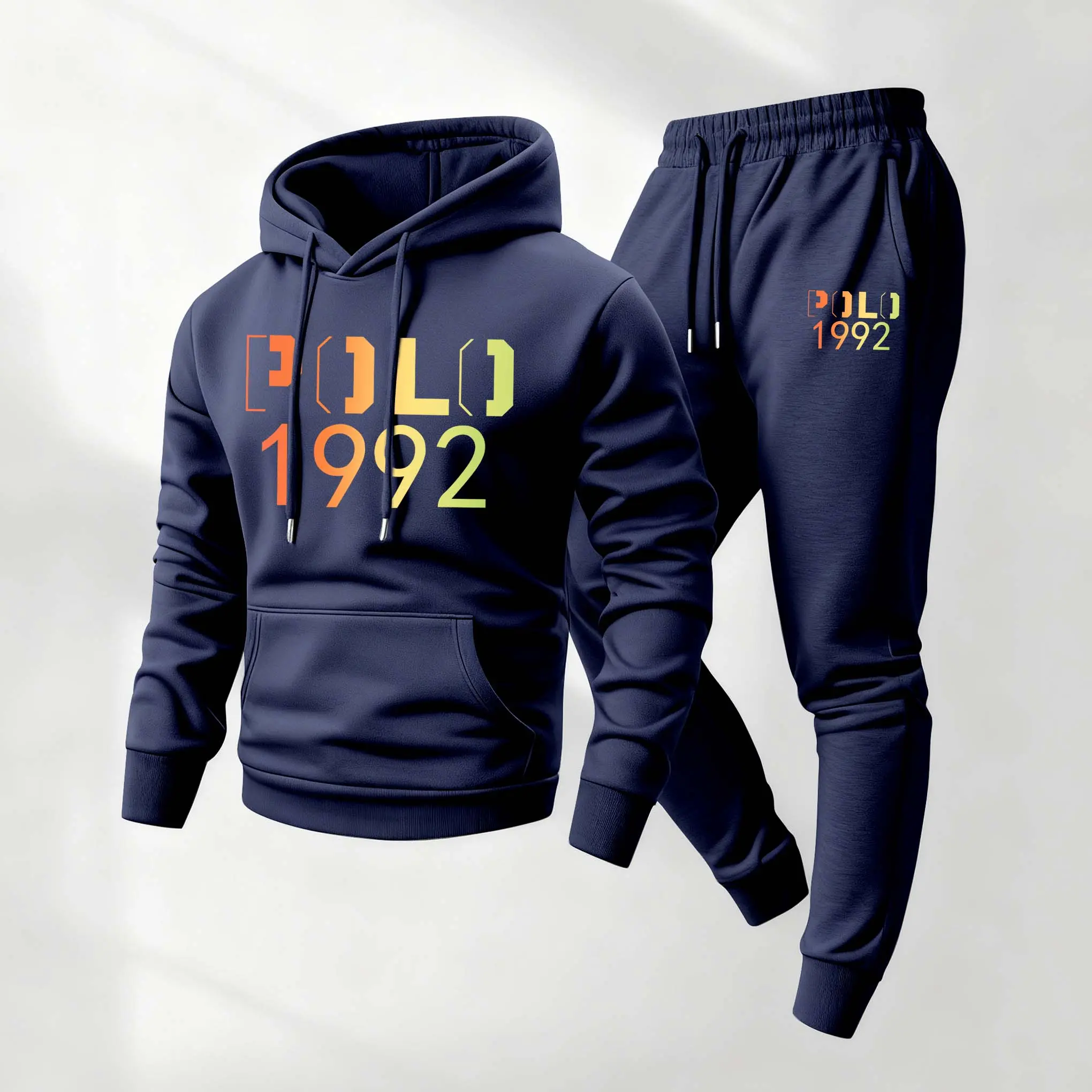 Men's 2-Piece Minimalist Sporty Chic Athletic Wear Set - 1992 Letters Print Polyester Long Sleeve Hoodie & Drawstring Sweatpants, Soft Breathable Loose-Fitting Tracksuit for Spring Autumn Mensfashion, Letter Print, Casual Fit, Male, All Seasons, Machine W