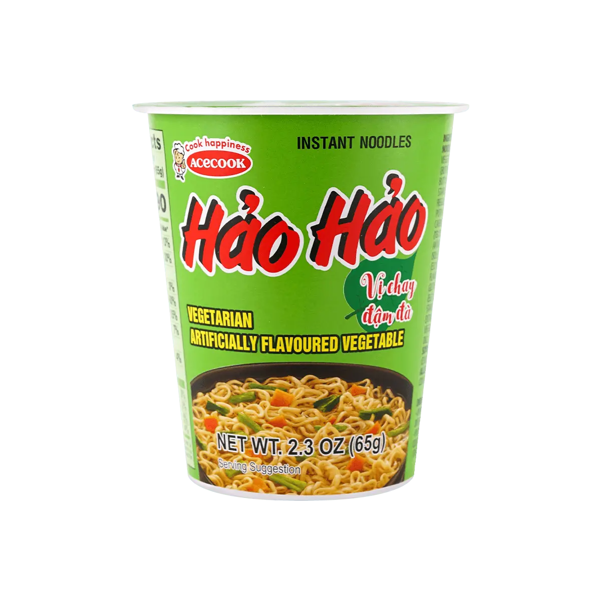 Acecook Vietnam Vegetarian "Hao Hao" Instant Noodles - Savory Vegetable Flavor, 65g Cups (6 Pack) - Authentic Vietnamese Pho Style Ramen, Quick & Easy Meal