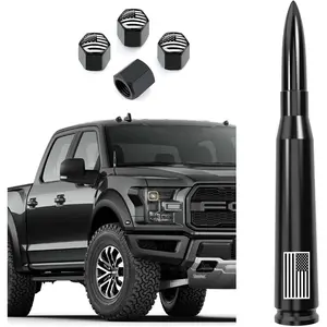 New 2025 American Flag Car Truck Bullet Antenna Anti-Theft Design Carwash Safe for Ford F150 F250 F350 Super Duty Raptor Bronco Dodge RAM 1500 2500 3500 Accessories 1990-2025, Black