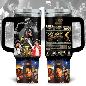 Michael Jackson King of Pop 20oz 40oz Insulated Travel Tumbler, 2026 New Edition Moonwalk Inspired Collage Art Mug with Handle, Premium Stainless Steel Vacuum Cup, Ideal Pop Culture Holiday Birthday Gift for MJ Fans