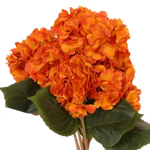REGALWOVEN 6 Pcs Artificial Hydrangea Silk Flowers Bouquets Fake Floral Plants with Stems for Wedding Home Party 17.7" Orange